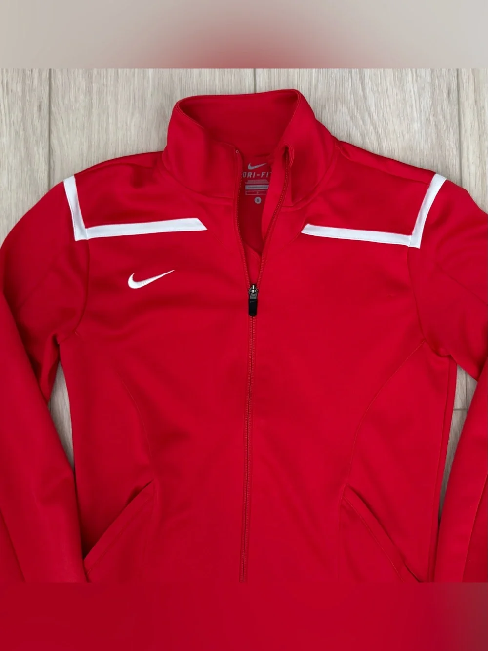 Nike Women’s retro small red/white dri-fit track jacket long sleeve full zip